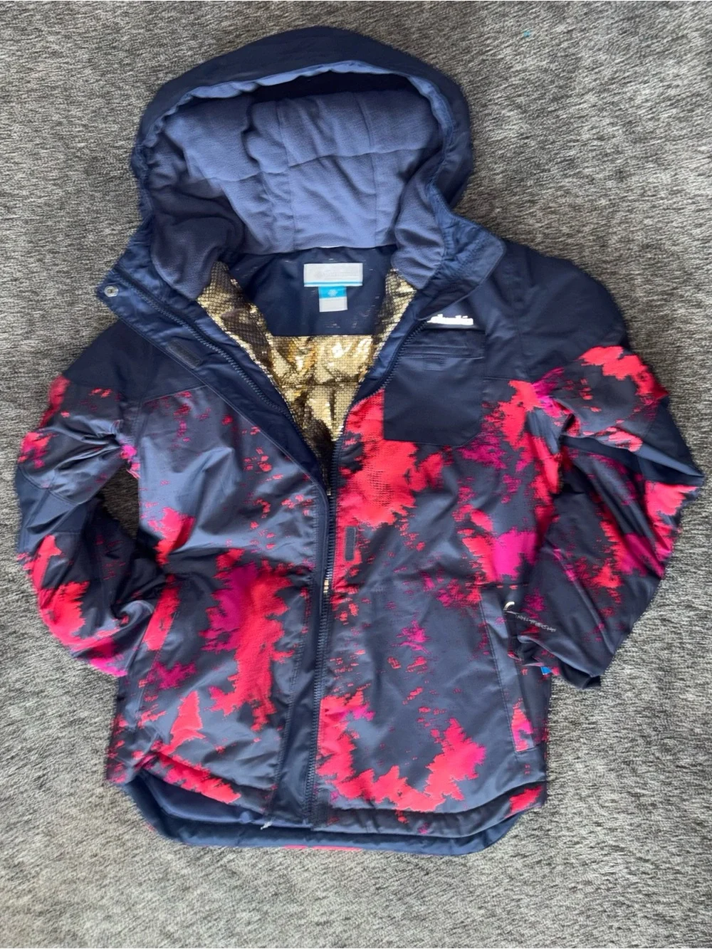 Columbia Navy Jacket with Bright Pink Print Hooded Shell | NWT *